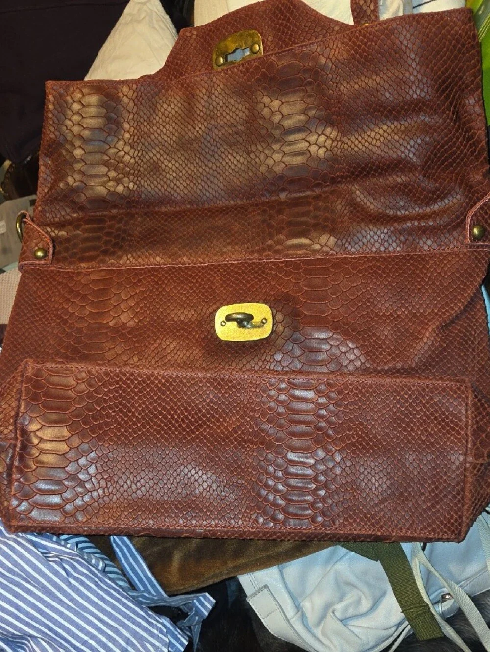 Men's Cognac Textured Leather Messenger Bag with Turn-Lock
